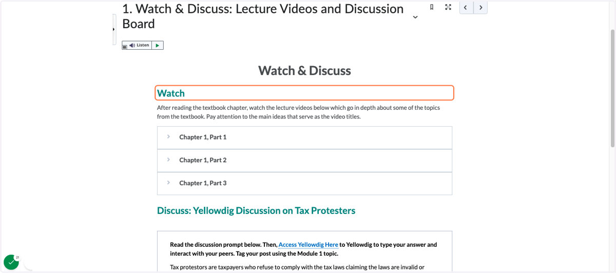 Module Component 3: Concise layout for lecture videos and discussion prompts
