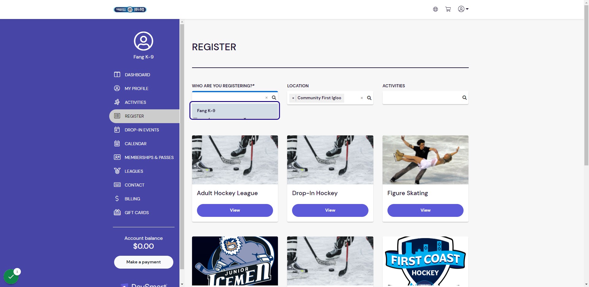 Ensure the correct person is selected in the "Who are you registering?" field.