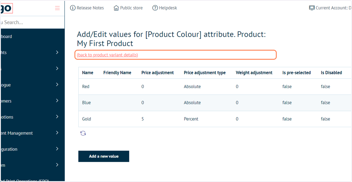 Click on (back to product variant details)