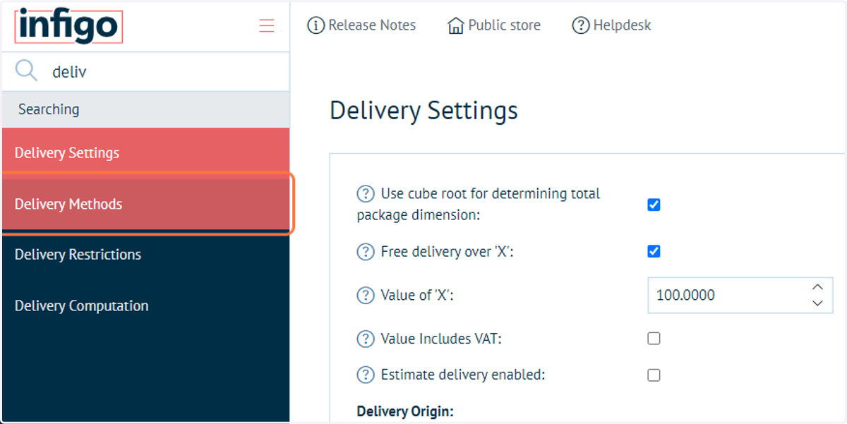 Navigate to the Delivery Methods section on your storefront back-end