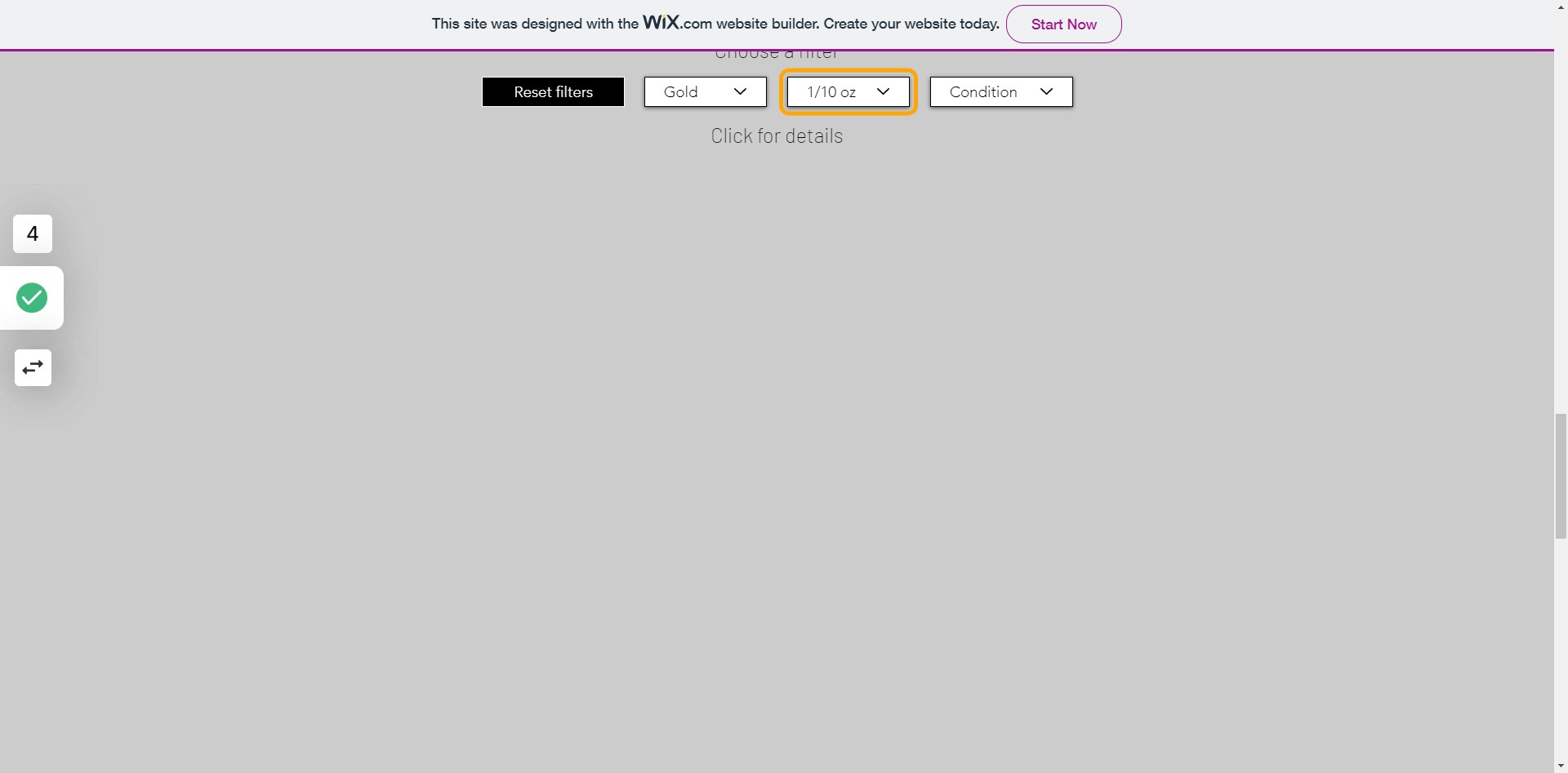 Click on Weight to filter choices by ounces