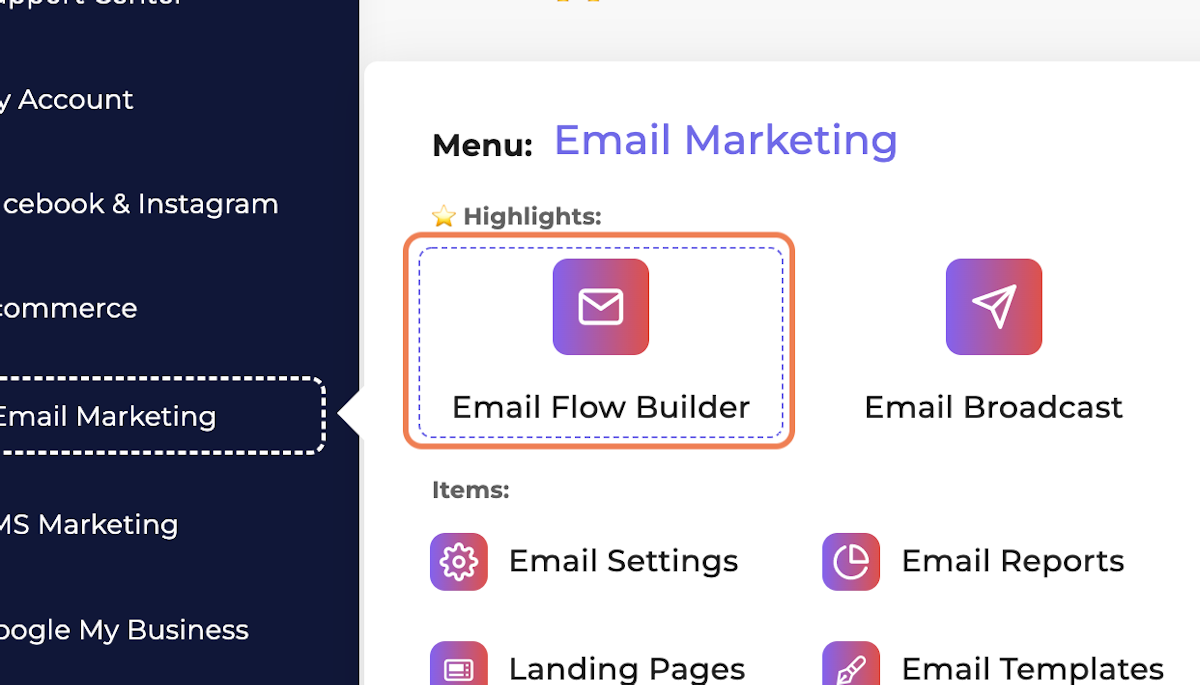 Click on Email Flow Builder