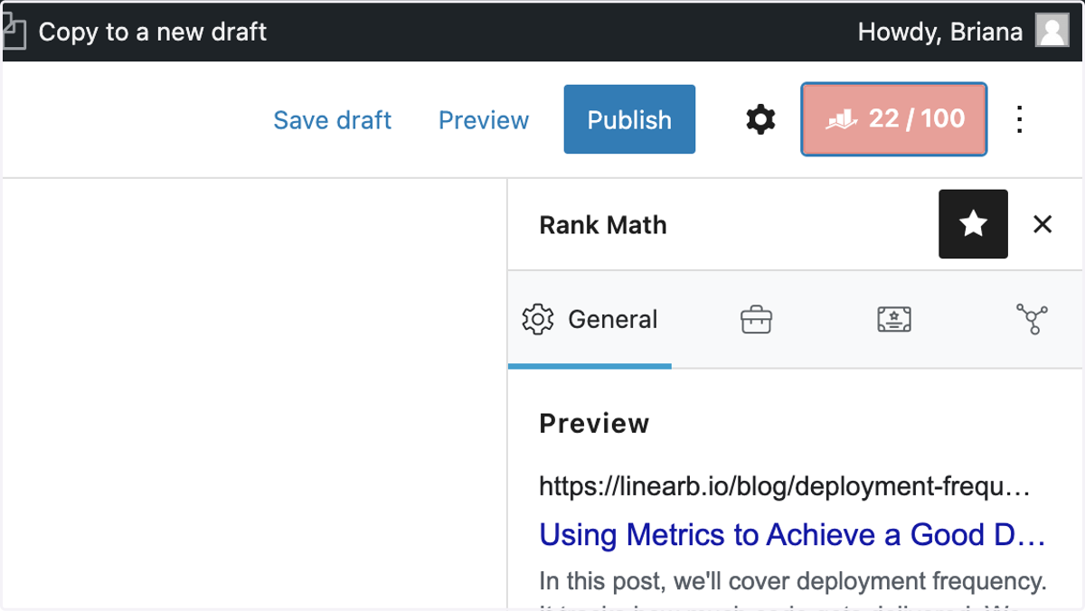Optimize for Keywords by Clicking on the Rank Math Button