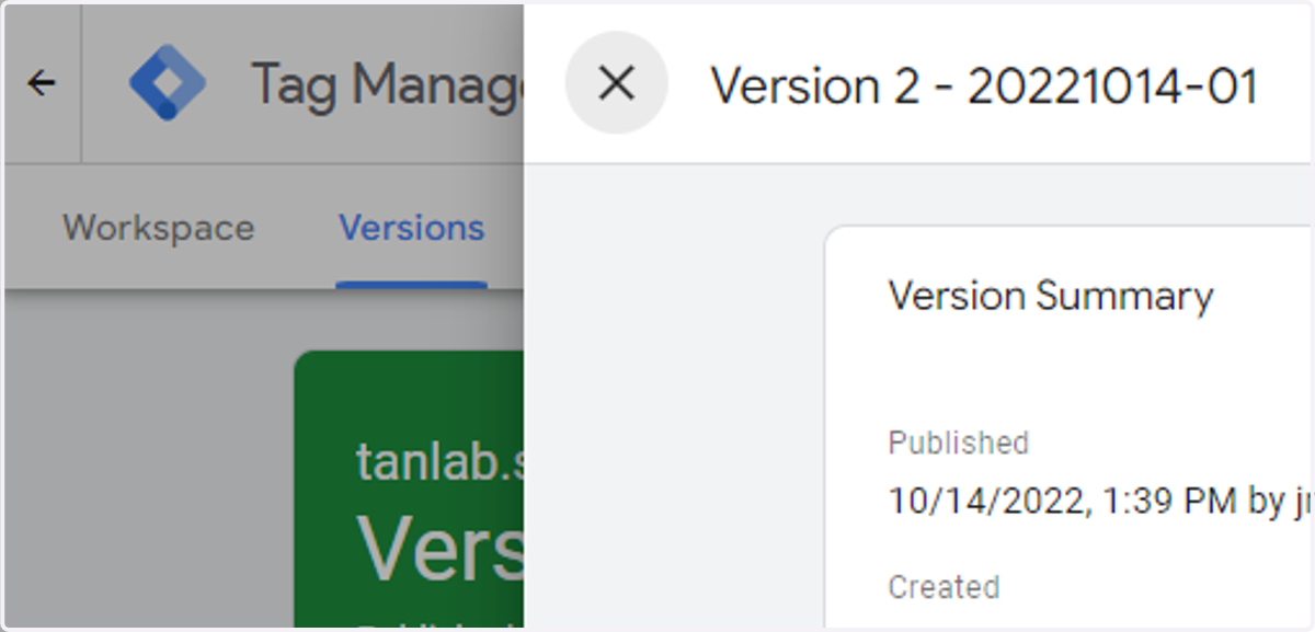 Click to close the version summary modal window