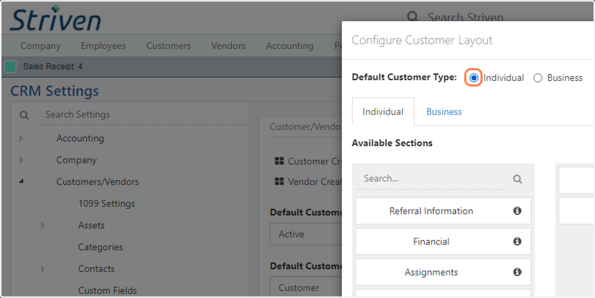 Select "Individual" or "Business" by clicking the radio button beside the option you want
