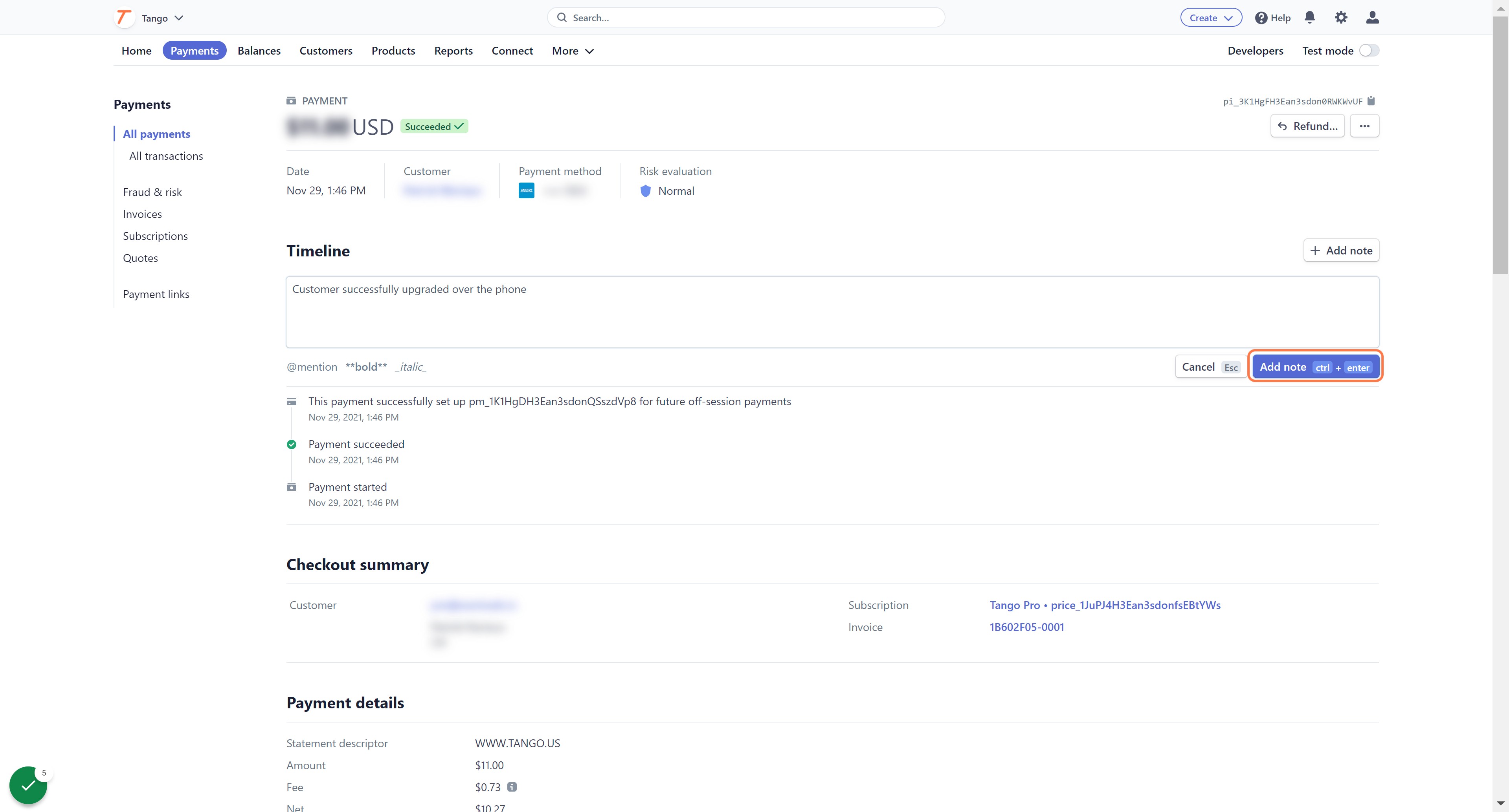 Click on Add note
