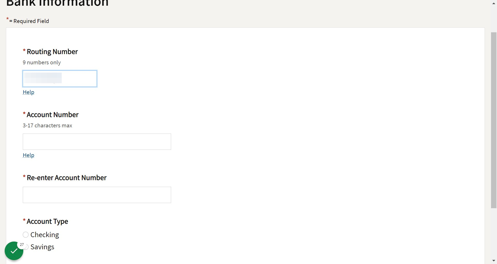 Enter Bank Account Information