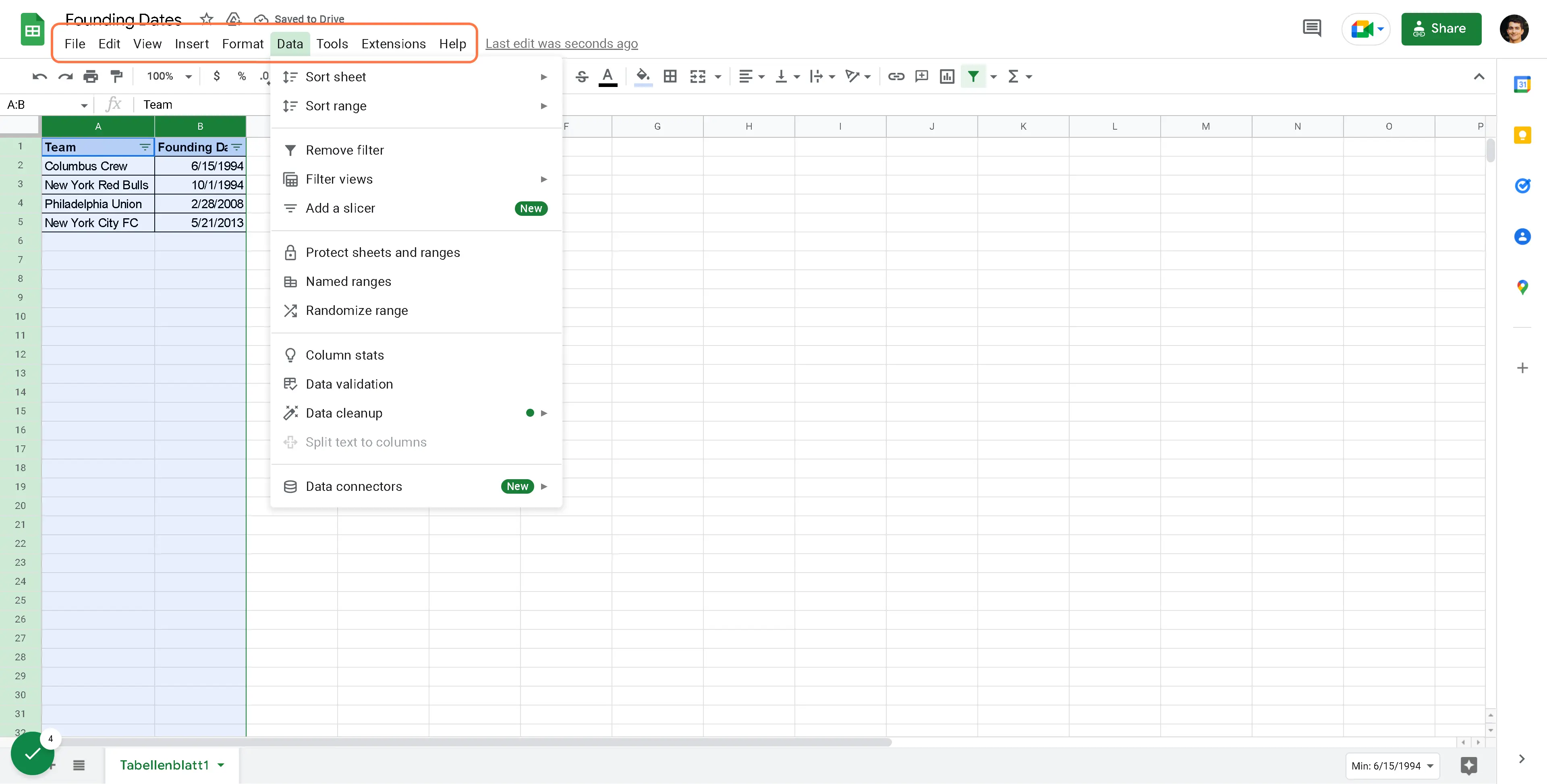 Click on Data
