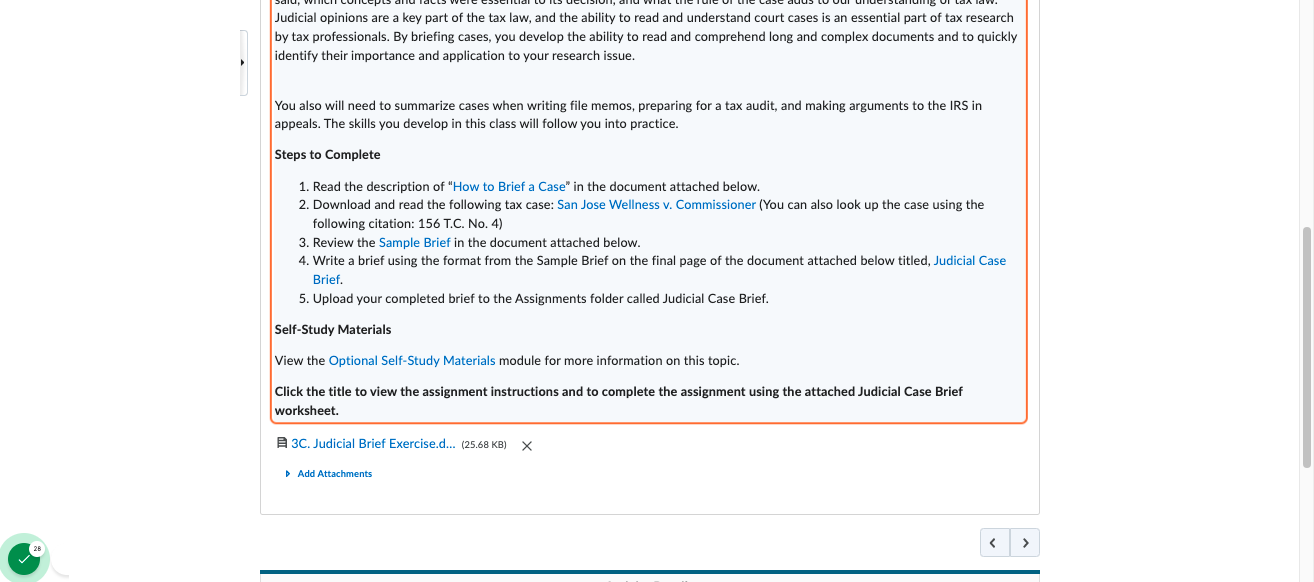 Assignment Example: Steps to complete each assignment with links to support resources