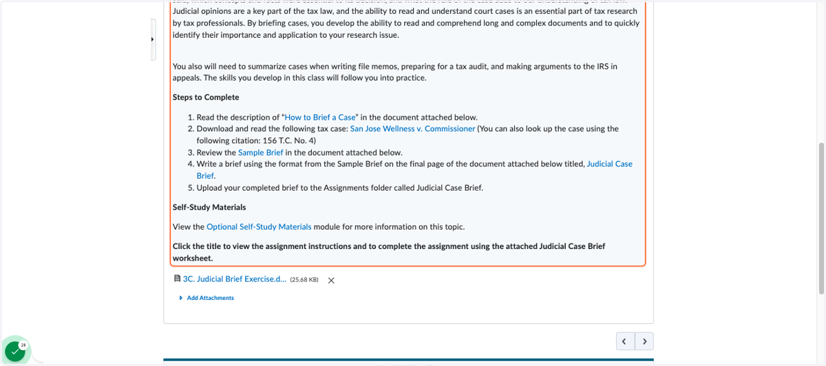 Assignment Example: Steps to complete each assignment with links to support resources