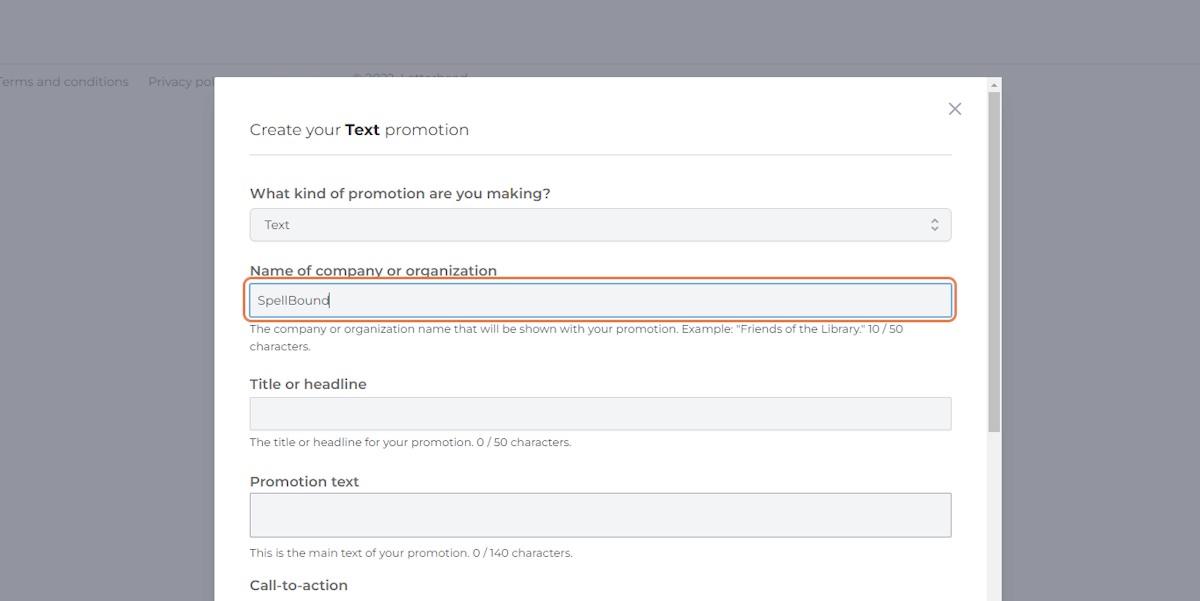 Fill in all needed fields for the promotion. You can always edit it later.