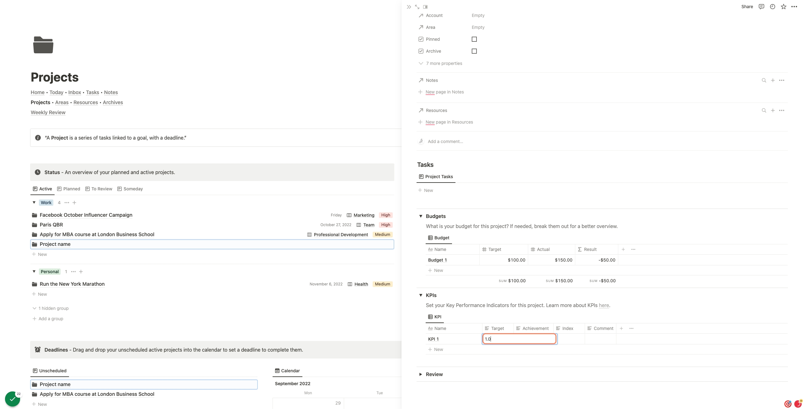 Add your KPI target