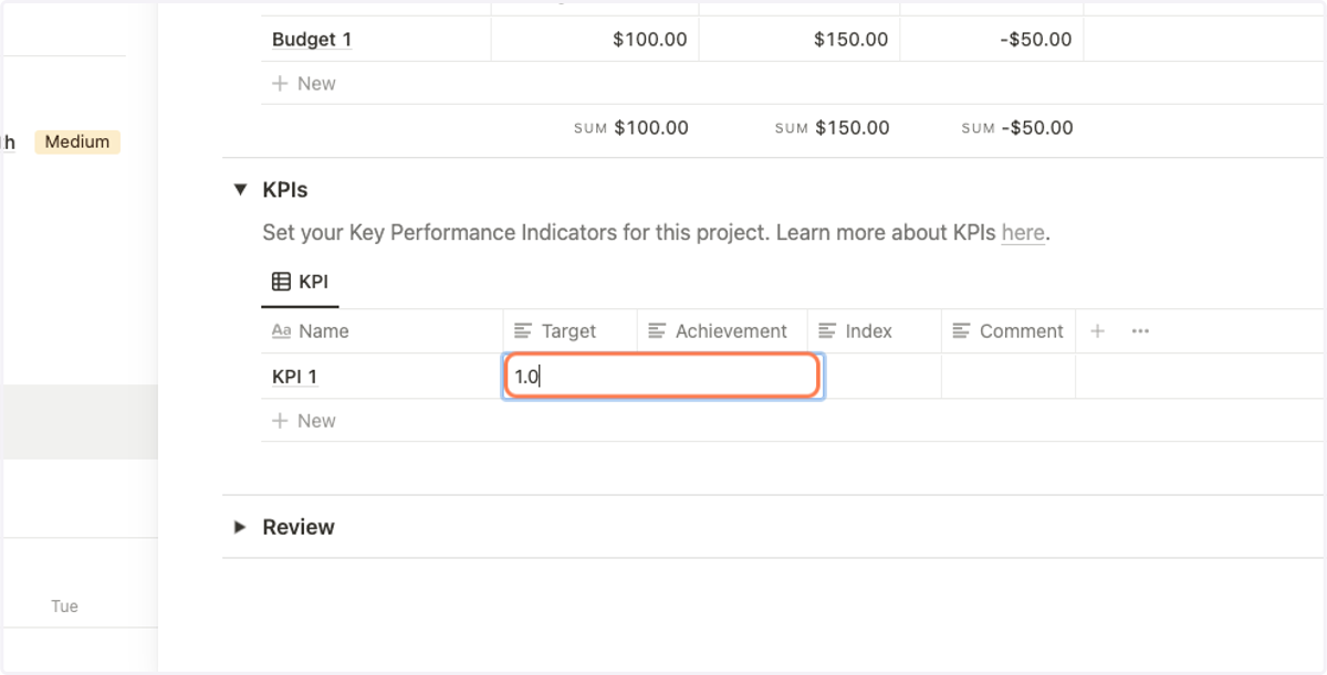 Add your KPI target