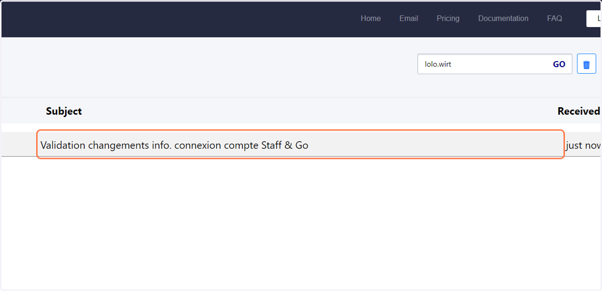 Cliquer sur "Validation changements info. connexion compte Staff & Go"