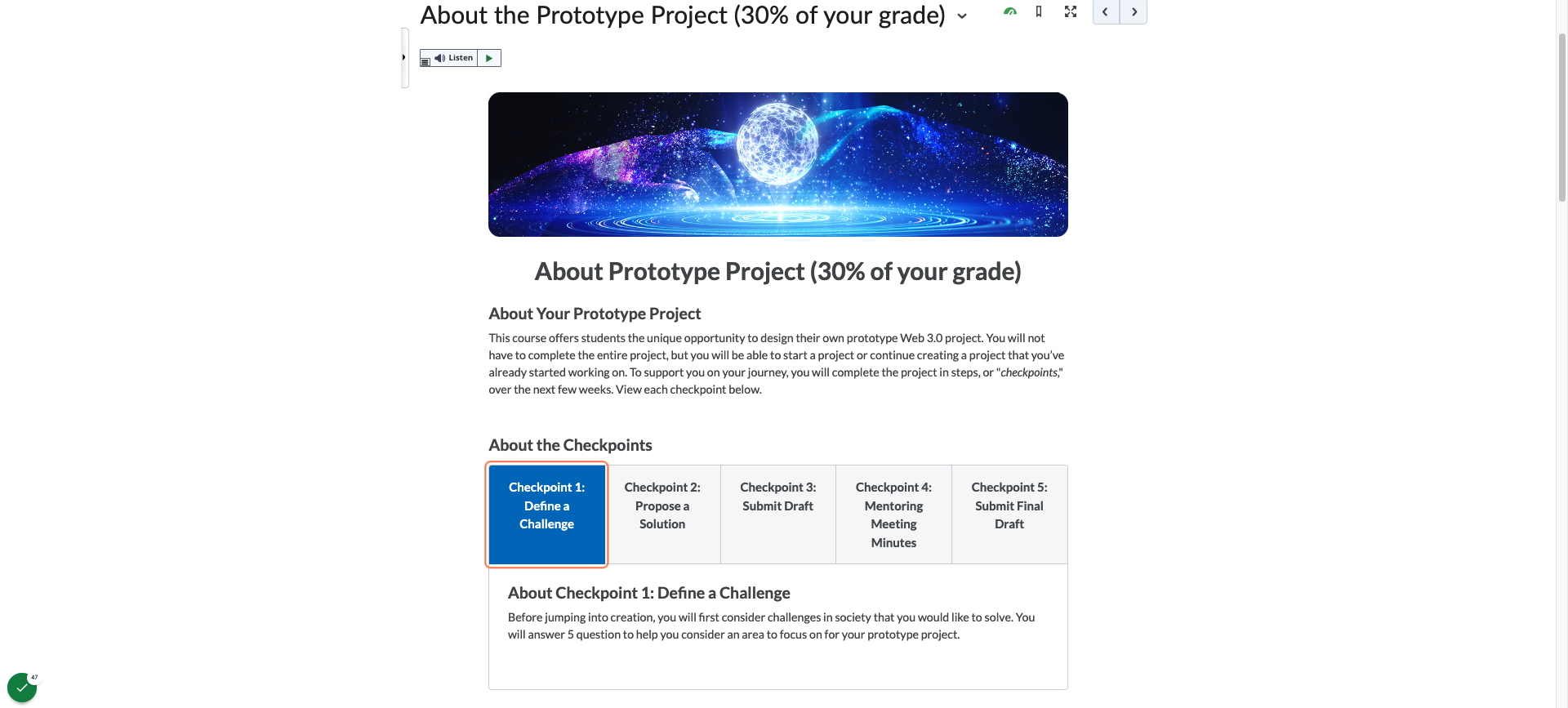 Example Assignment: A project-based and active learning assignment with scaffolded learning in checkpoints