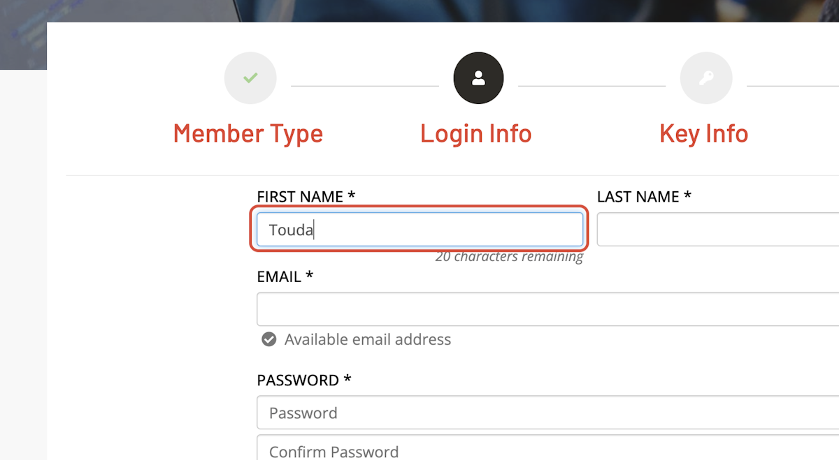 Complete your login information