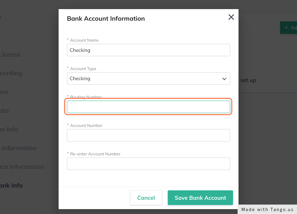 Enter your bank's routing number 
