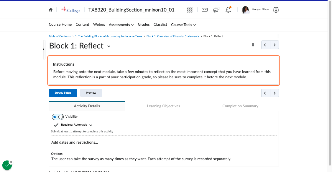 Module Component 3: Metacognitive reflections to support contextualized understanding of content
