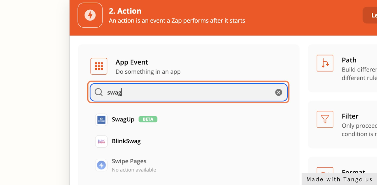 Next, we need to create our action in the SwagUp app