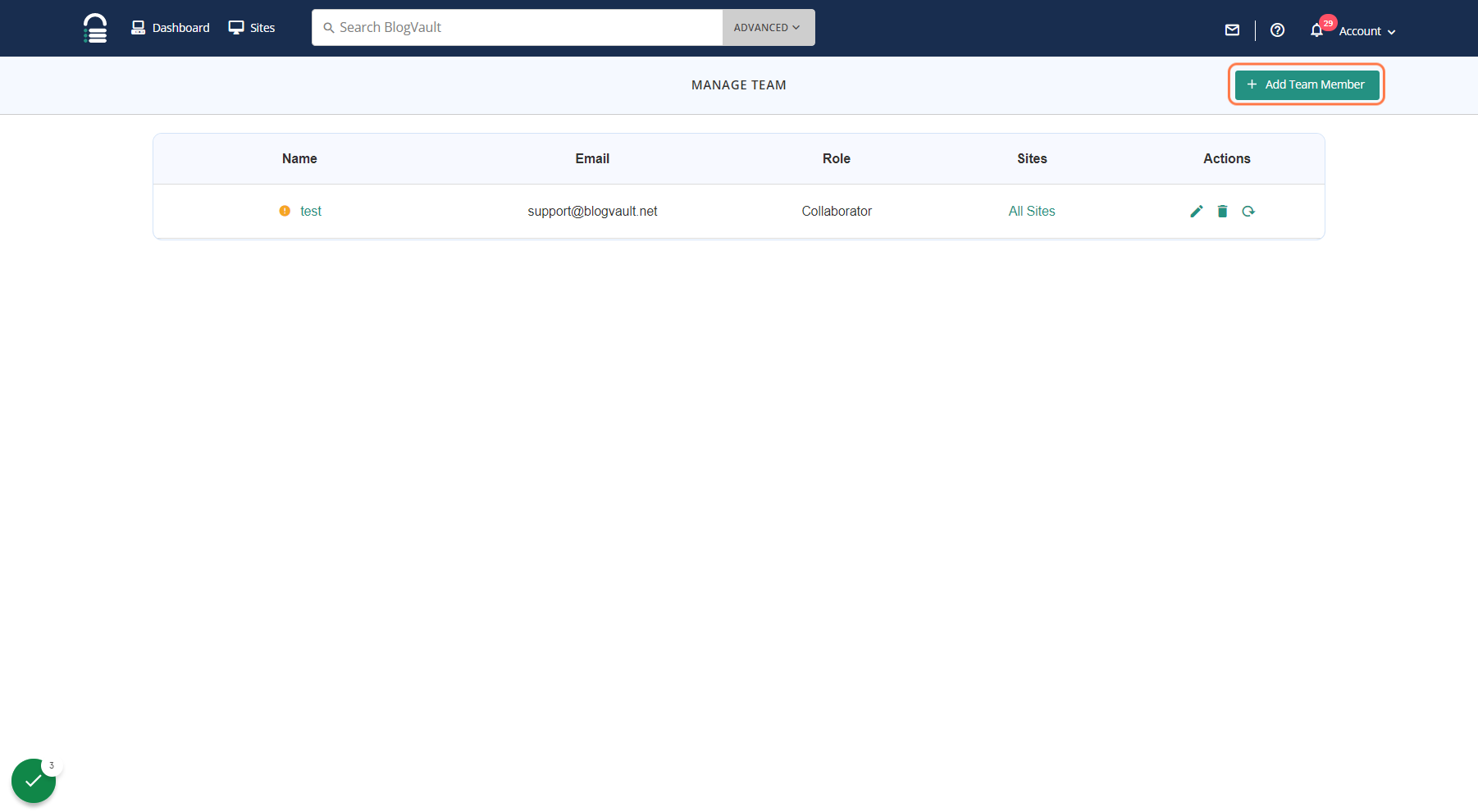 Click on Add Team Member button to add a new team member