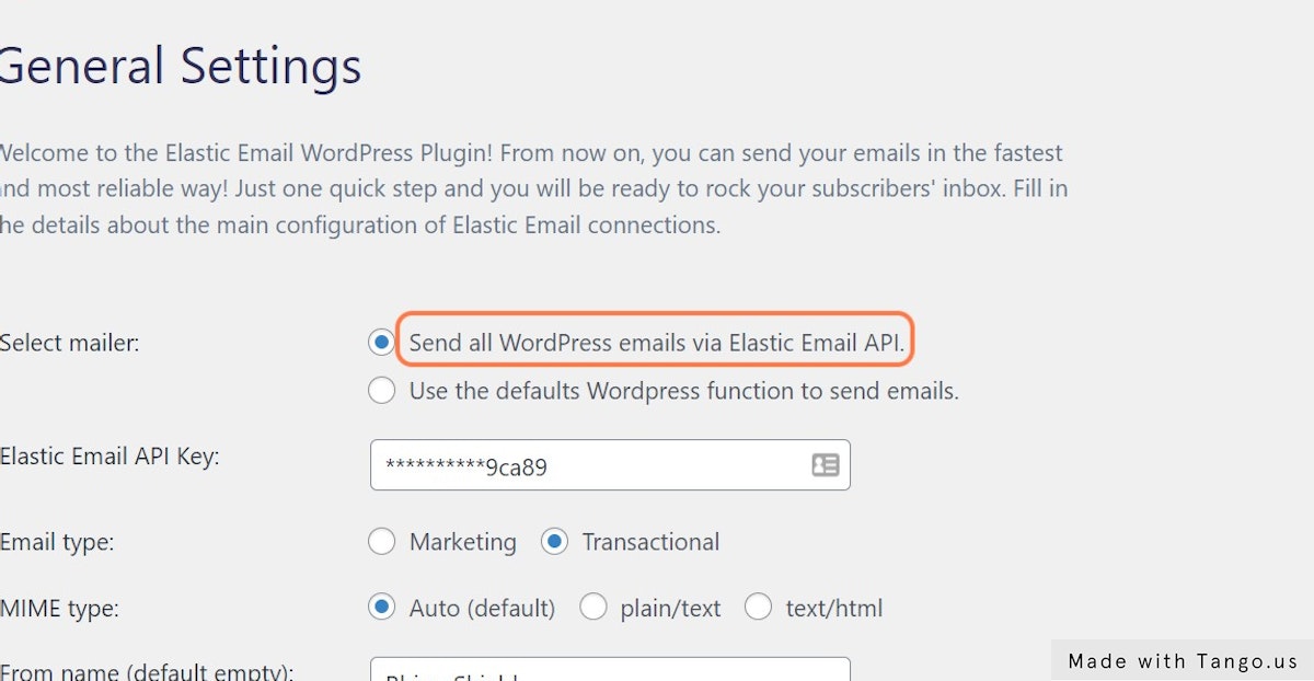 Click on Send all WordPress emails via Elastic Email API.