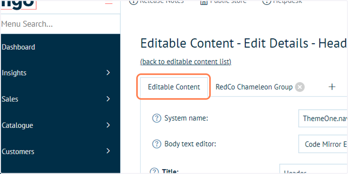 Click on Editable Content