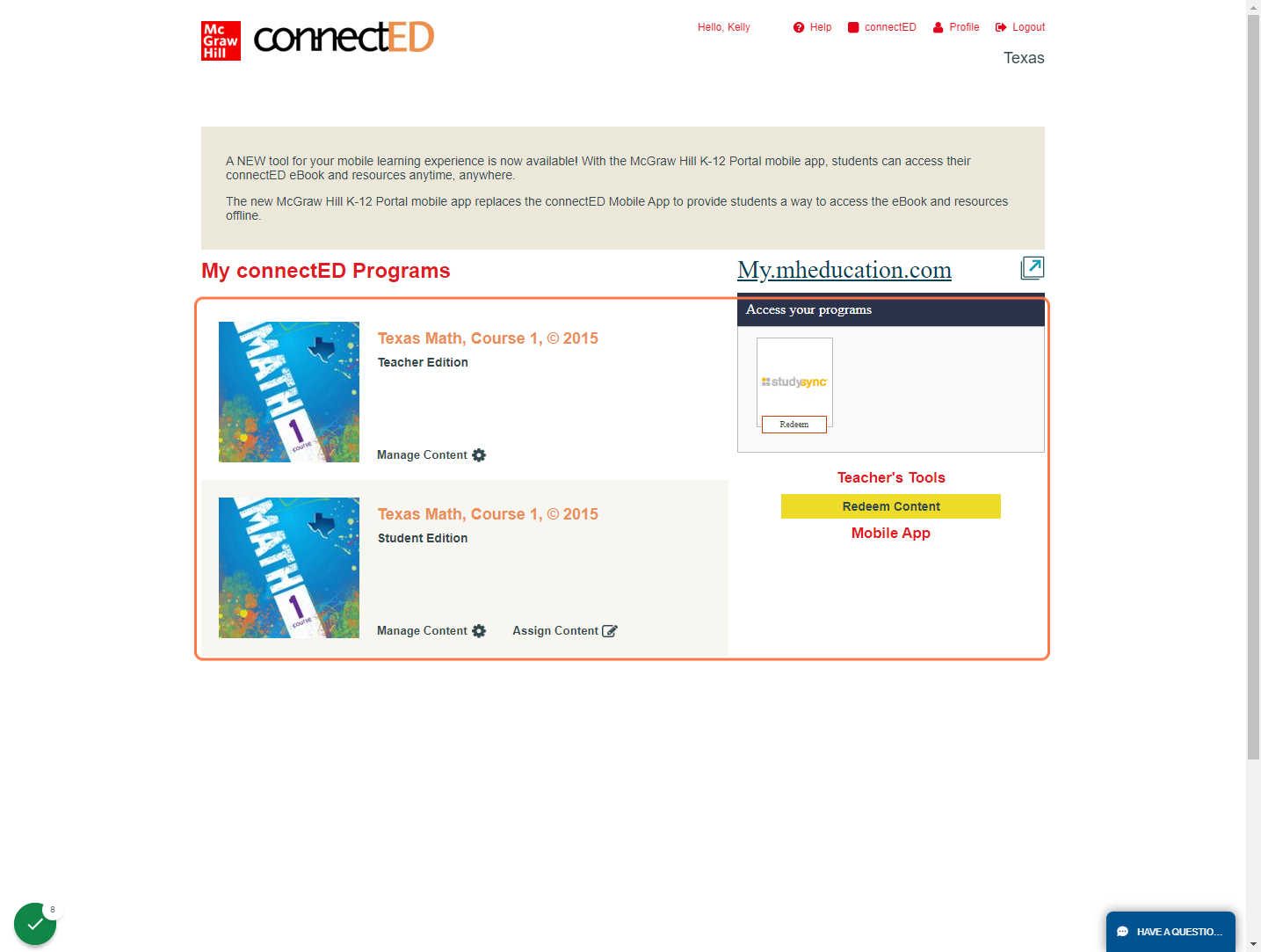 Return to the My connectED Programs page and verify the addition of resource