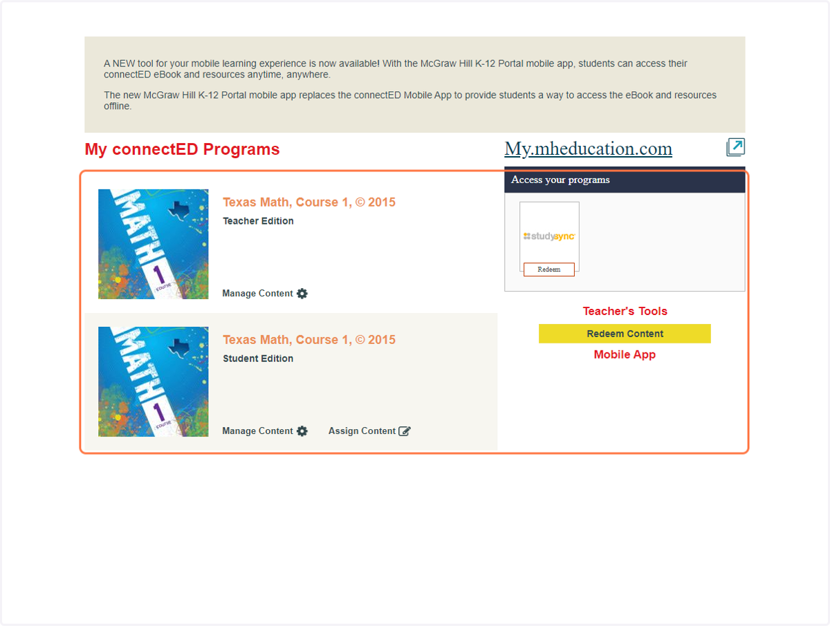 Return to the My connectED Programs page and verify the addition of resource