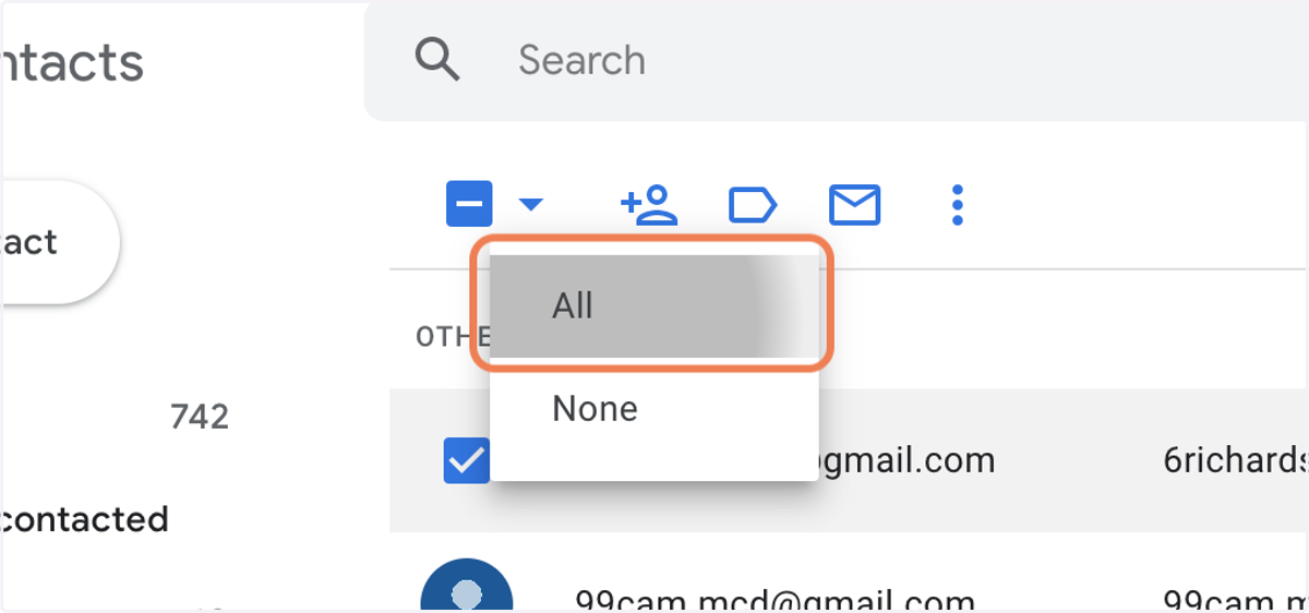 Click on All to select all contacts