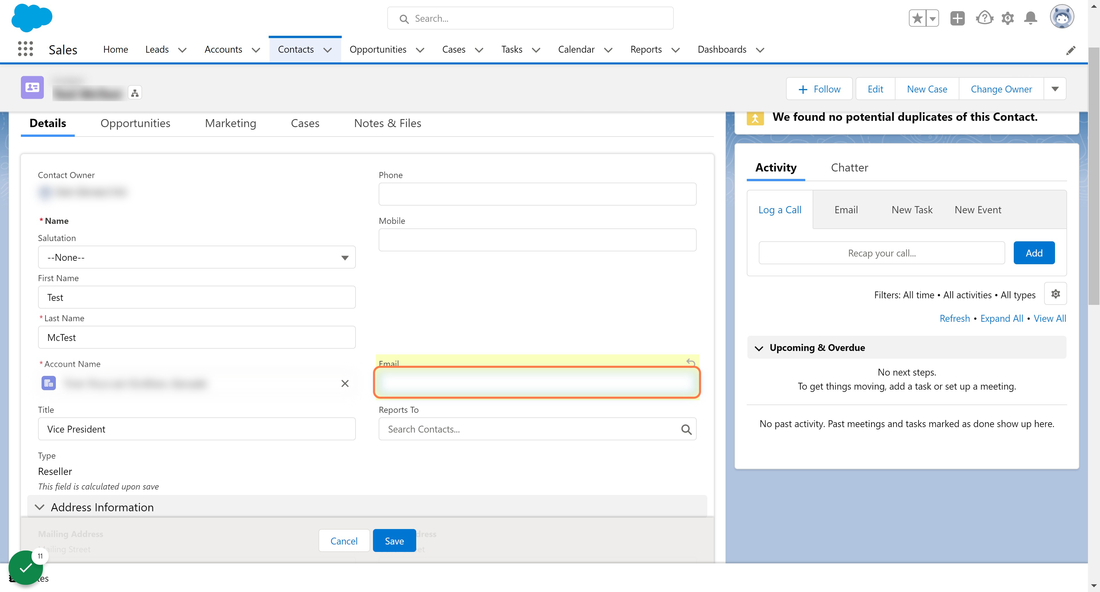 Paste in new Customer Contact Information