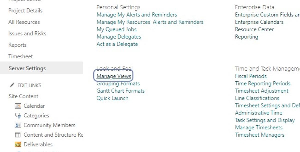 Click on Manage Views