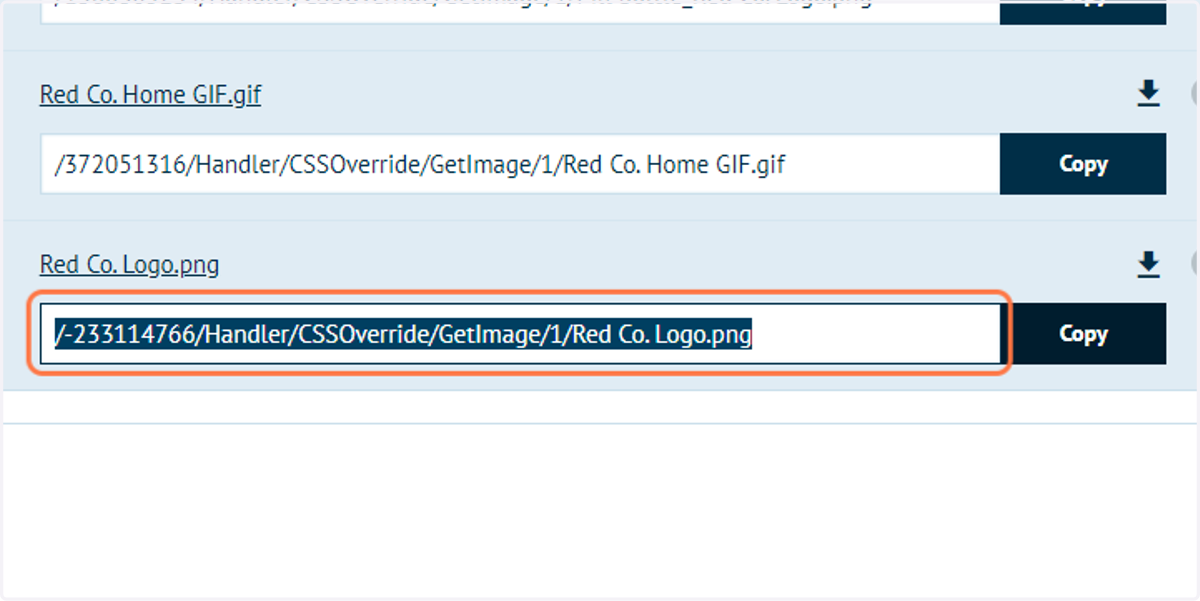 Copy the link to the relevant content from the CSS Override section