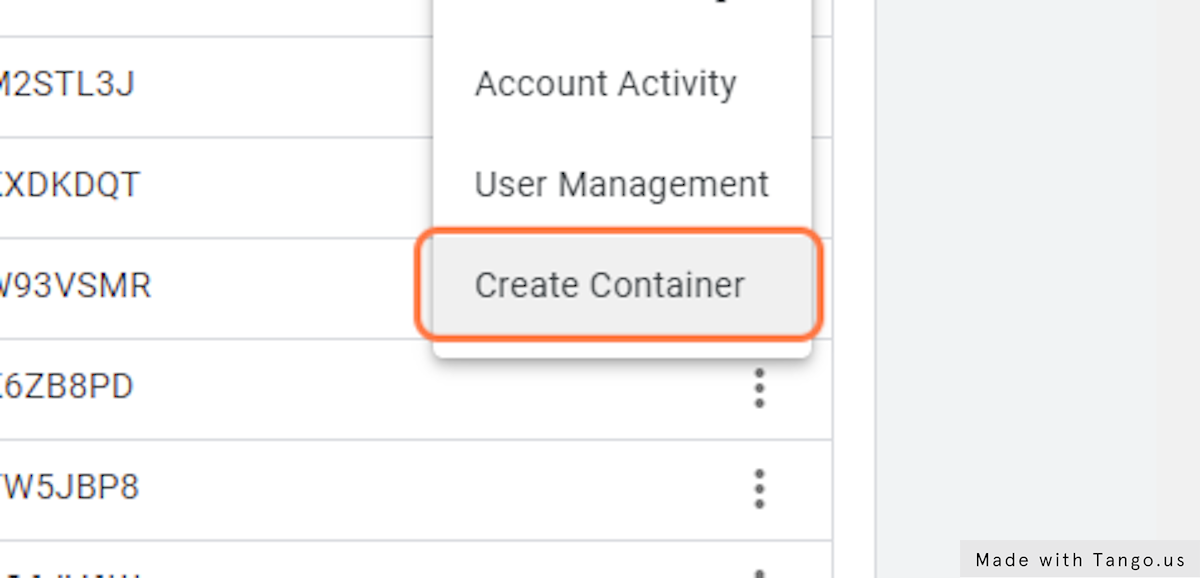 Click on Create Container
