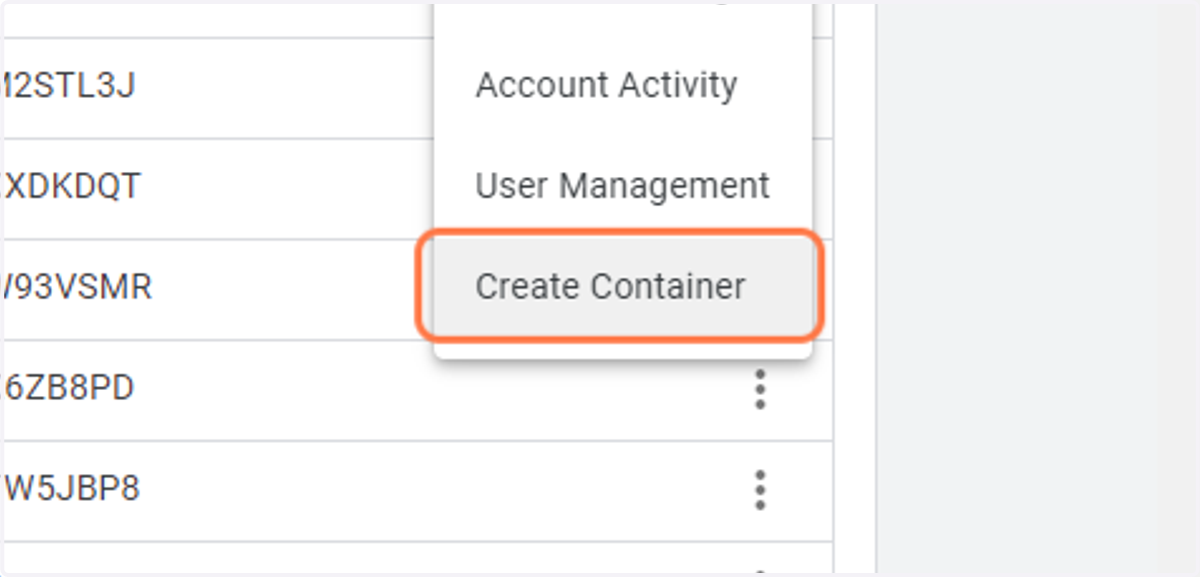 Click on Create Container