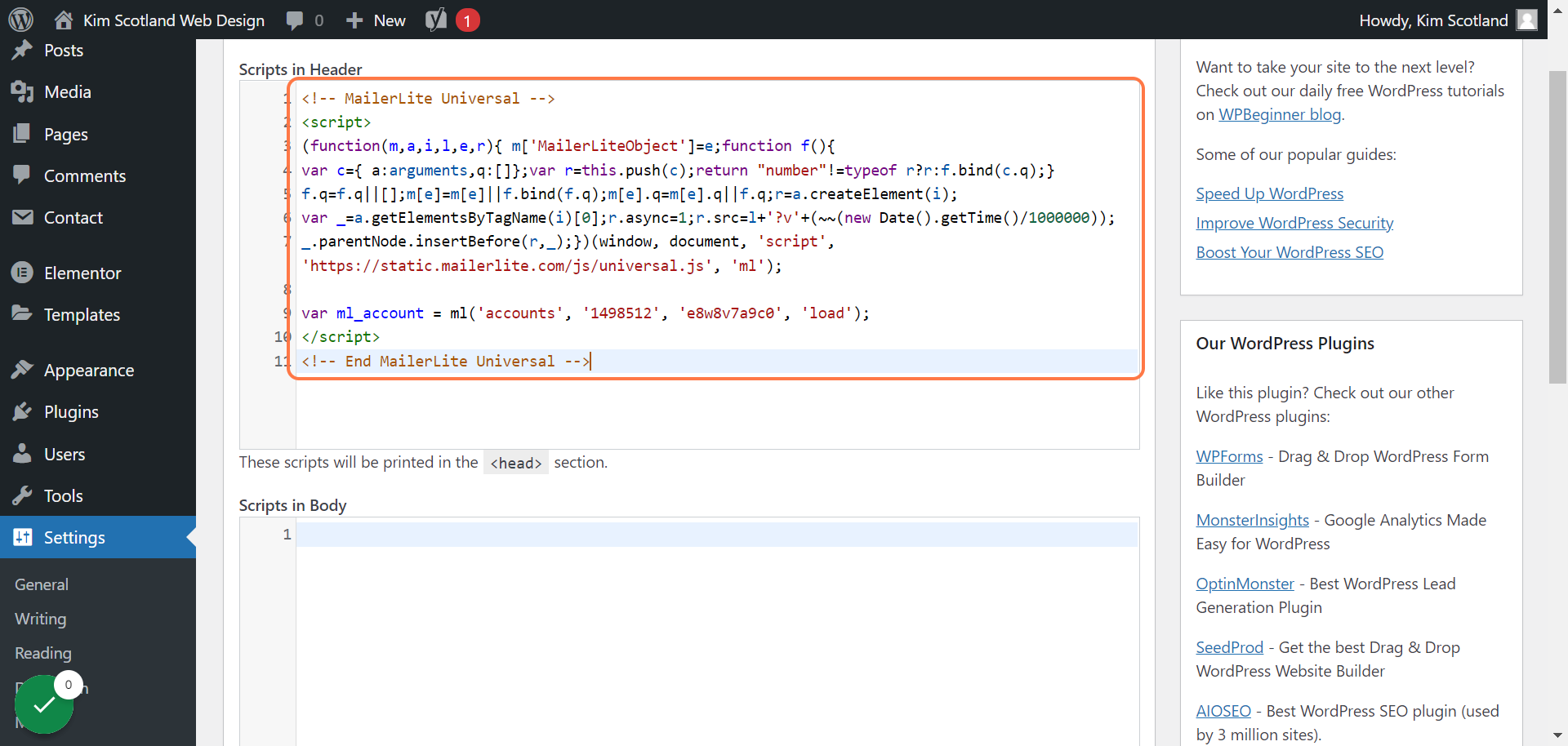 Click on Scripts in Header.