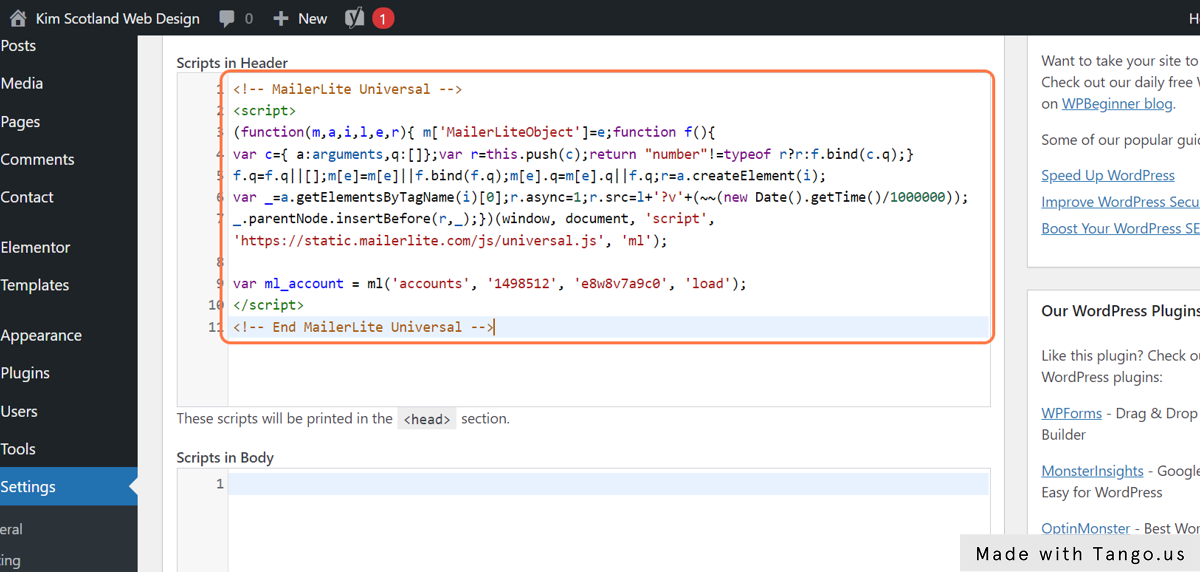Click on Scripts in Header.