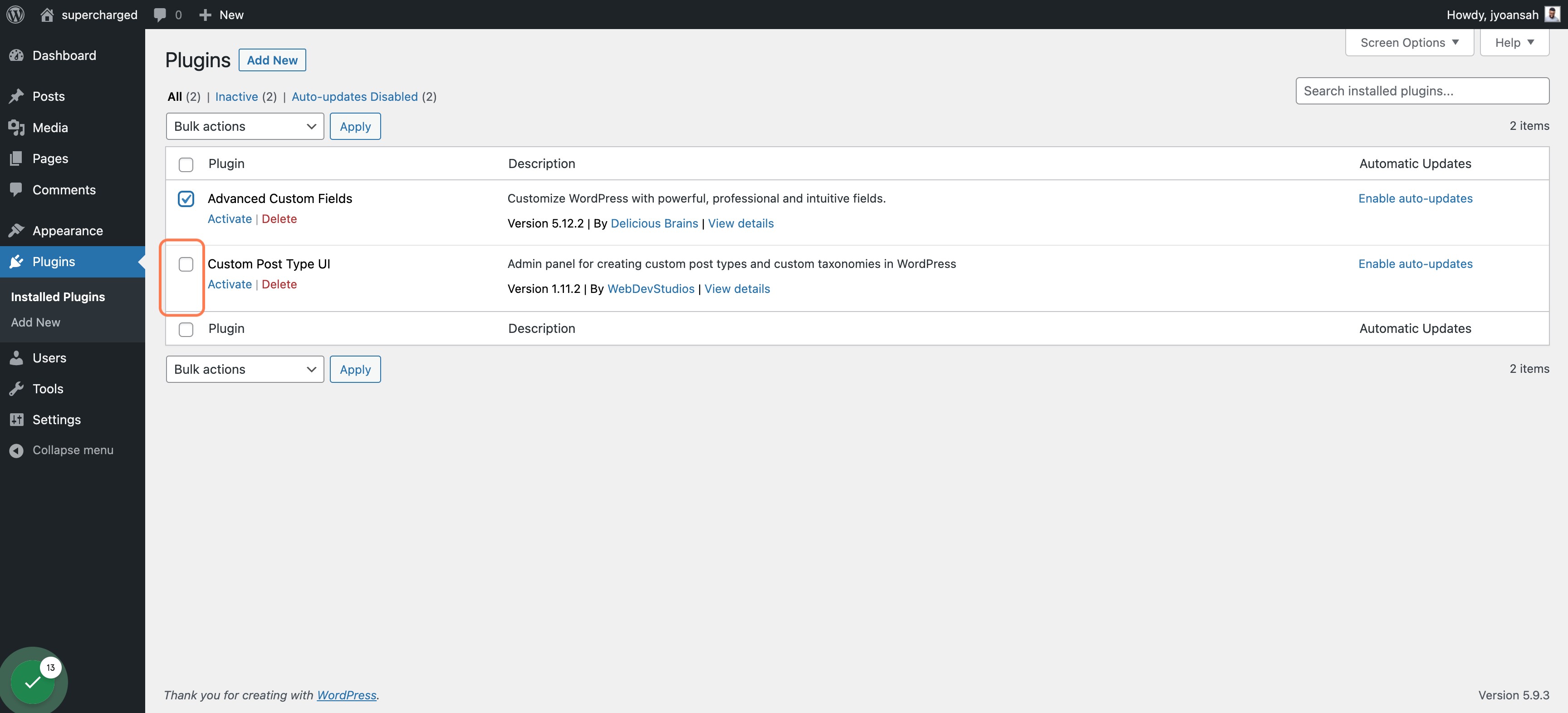 Check Select Advanced Custom Fields