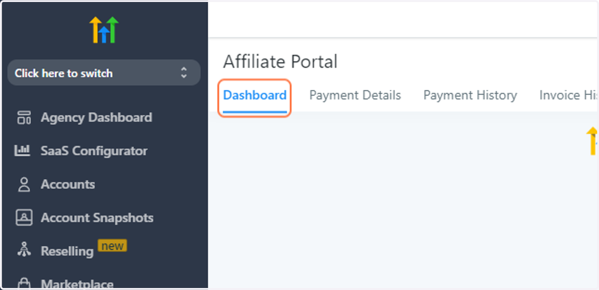 Start on your Affiliate Dashboard