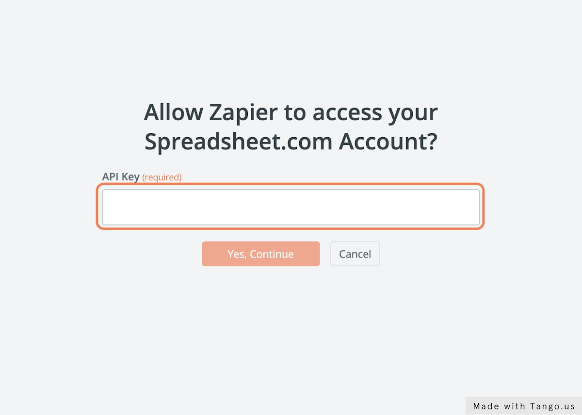 Let's go back to Zapier and input this API key