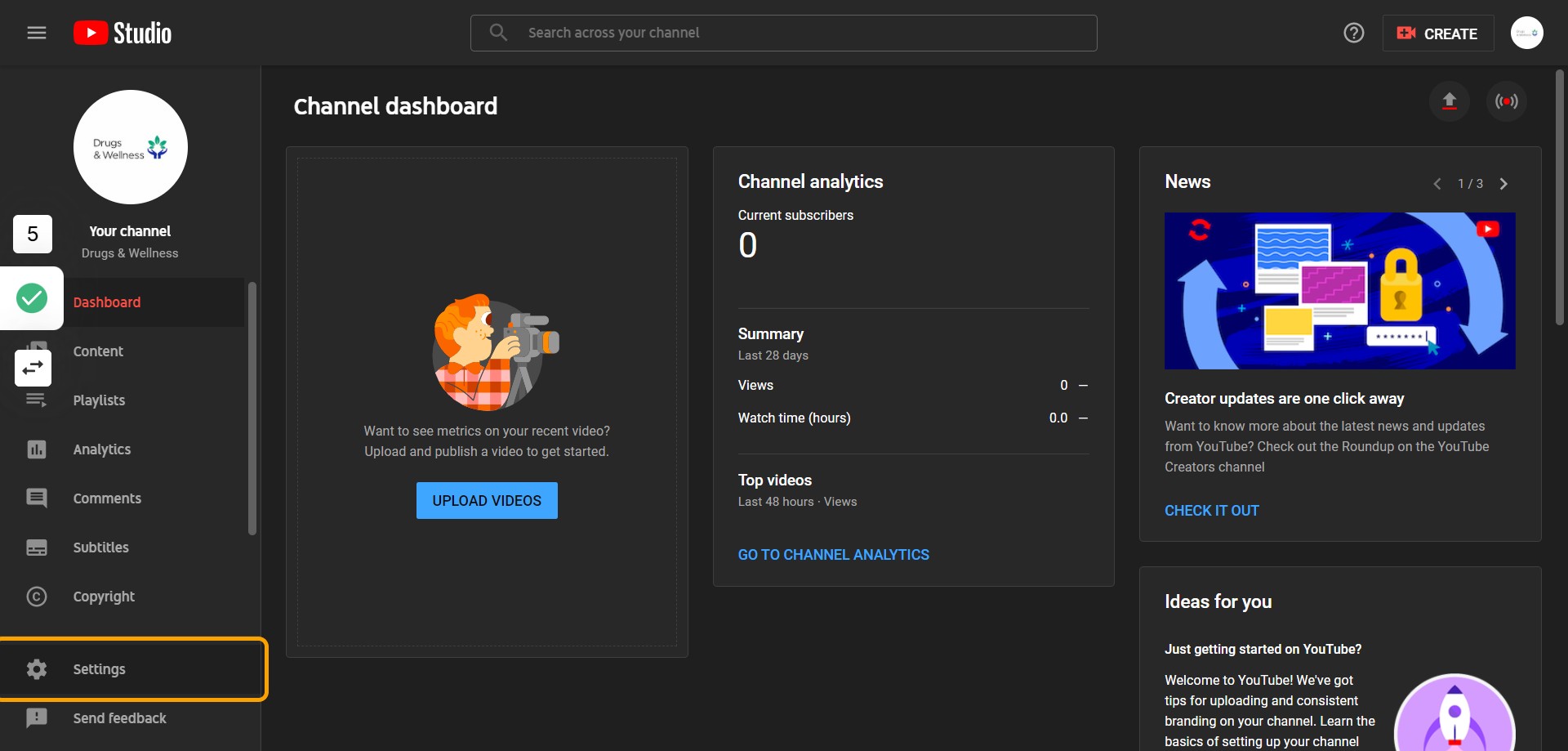 Click on Settings