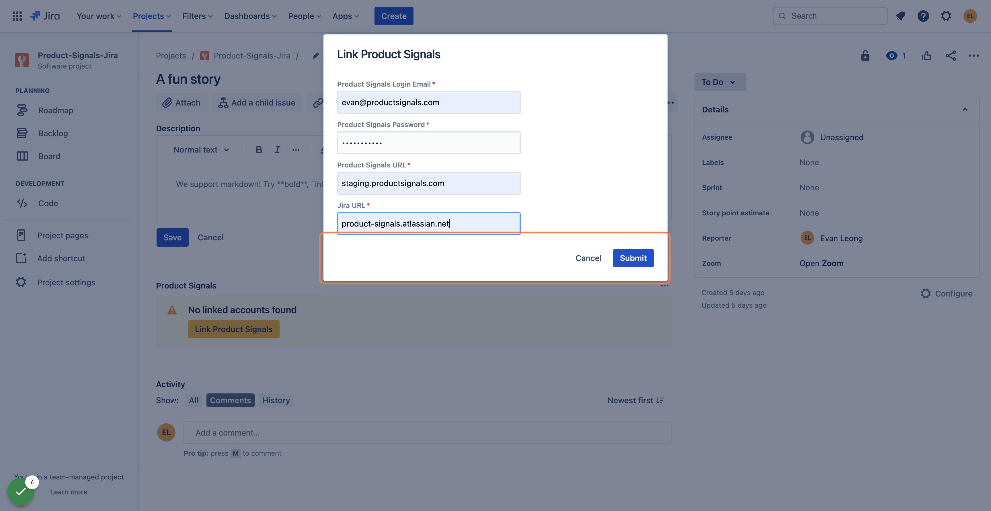 Enter your Jira URL (no https, http, or www prefix as shown below)