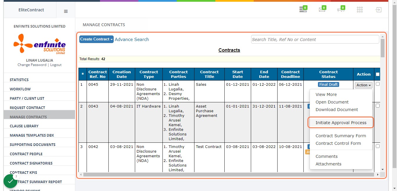 Click on Initiate Approval Process option