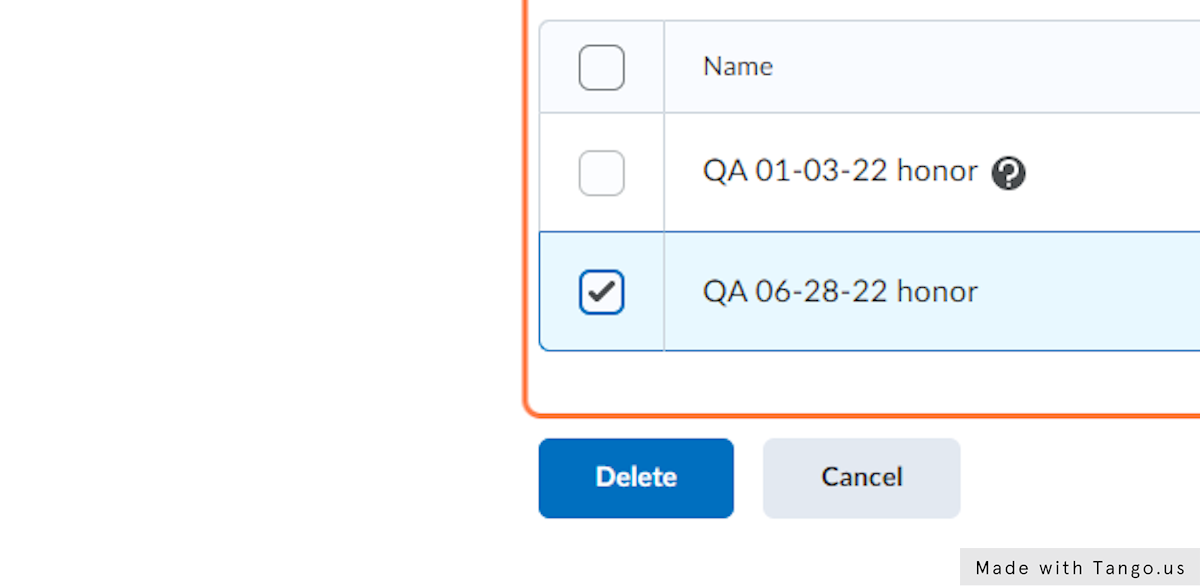 Check the box next to the content that you'd like to remove from your gradebook, then choose 'Delete.'