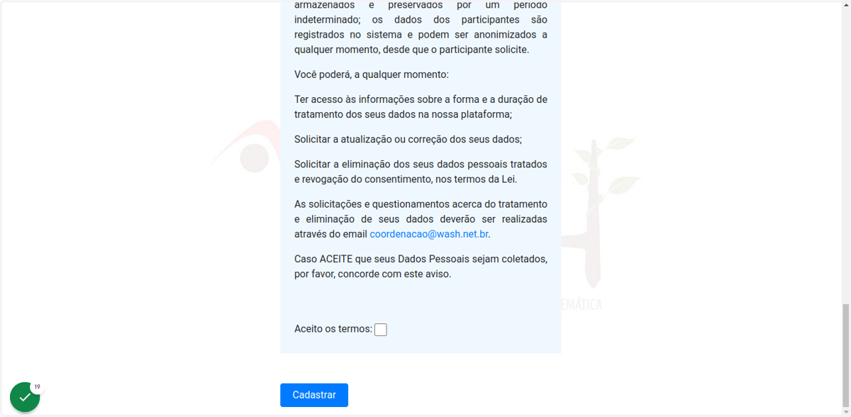Click on Termo de consentimento para armazenamento e tratamento de dados pessoais em conformidade com a LGPD…