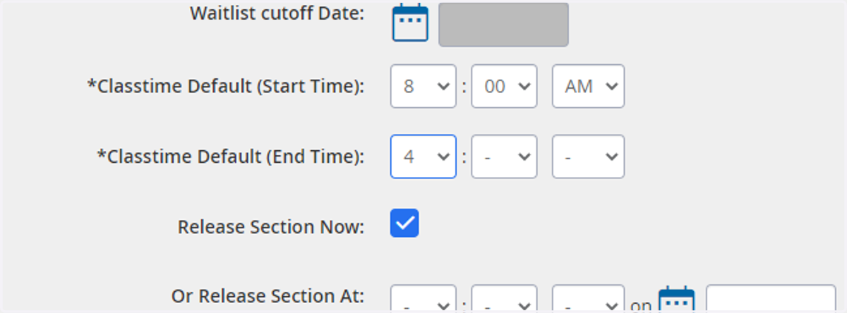Add the Class Default End Time