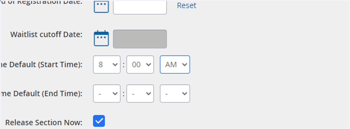 Add the Class Default Start Time