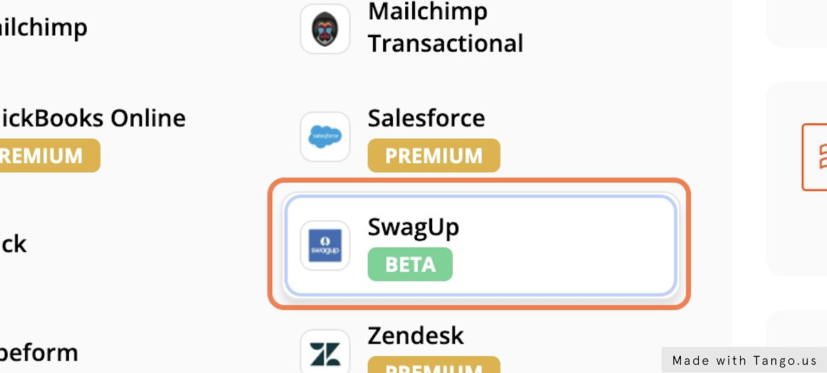 You'll designate your "action" platform by clicking on SwagUp