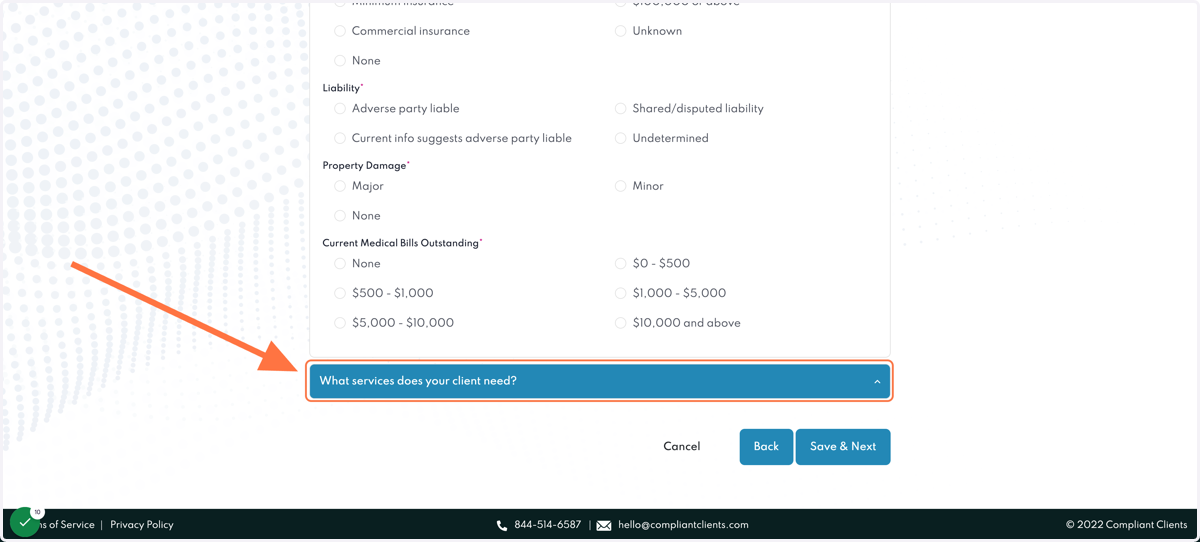Step 2: Select what services your client needs