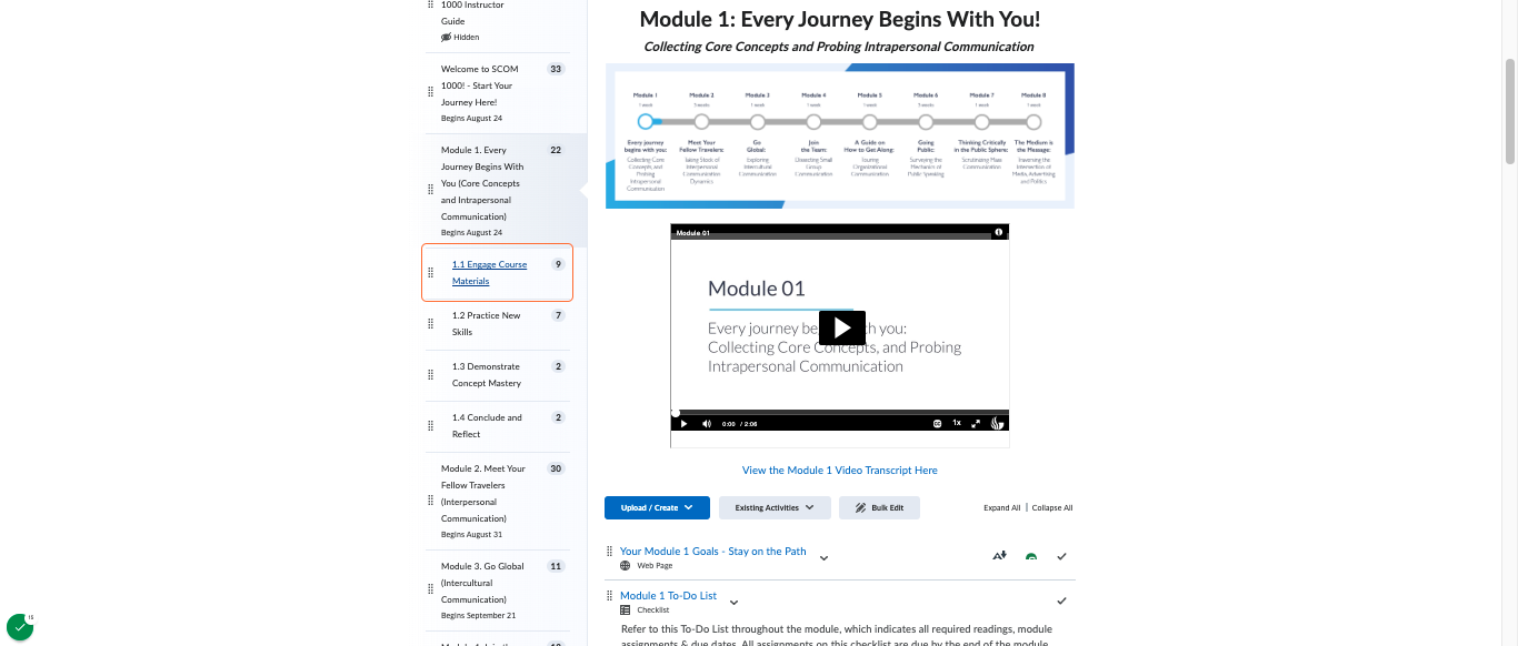 Module Components: Modules organized into 4 "stops" to streamline content and correspond with the "journey" narrative