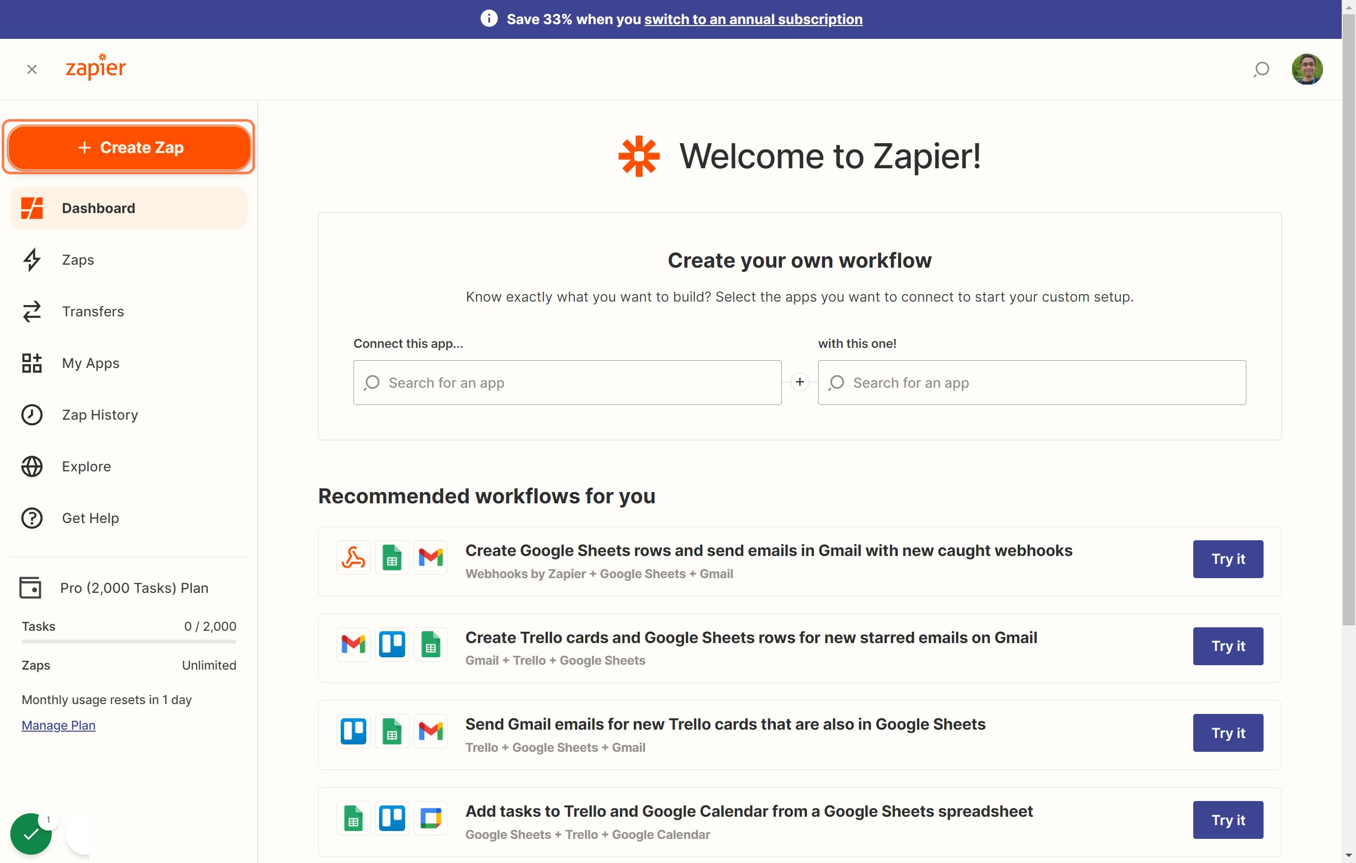 Click on Create Zap